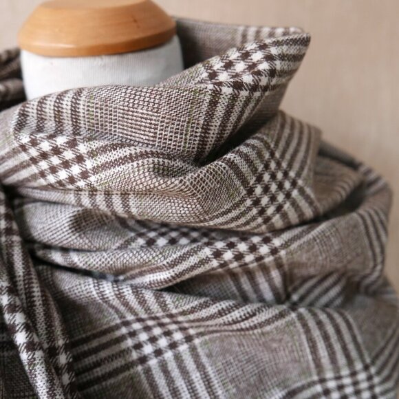 Handmade Brown White Plaid Large Wrap Scarf - Picture 2 of 10